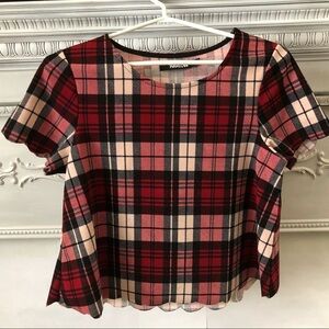🎄 Harlow scalloped red plaid shirt women’s Sz  S